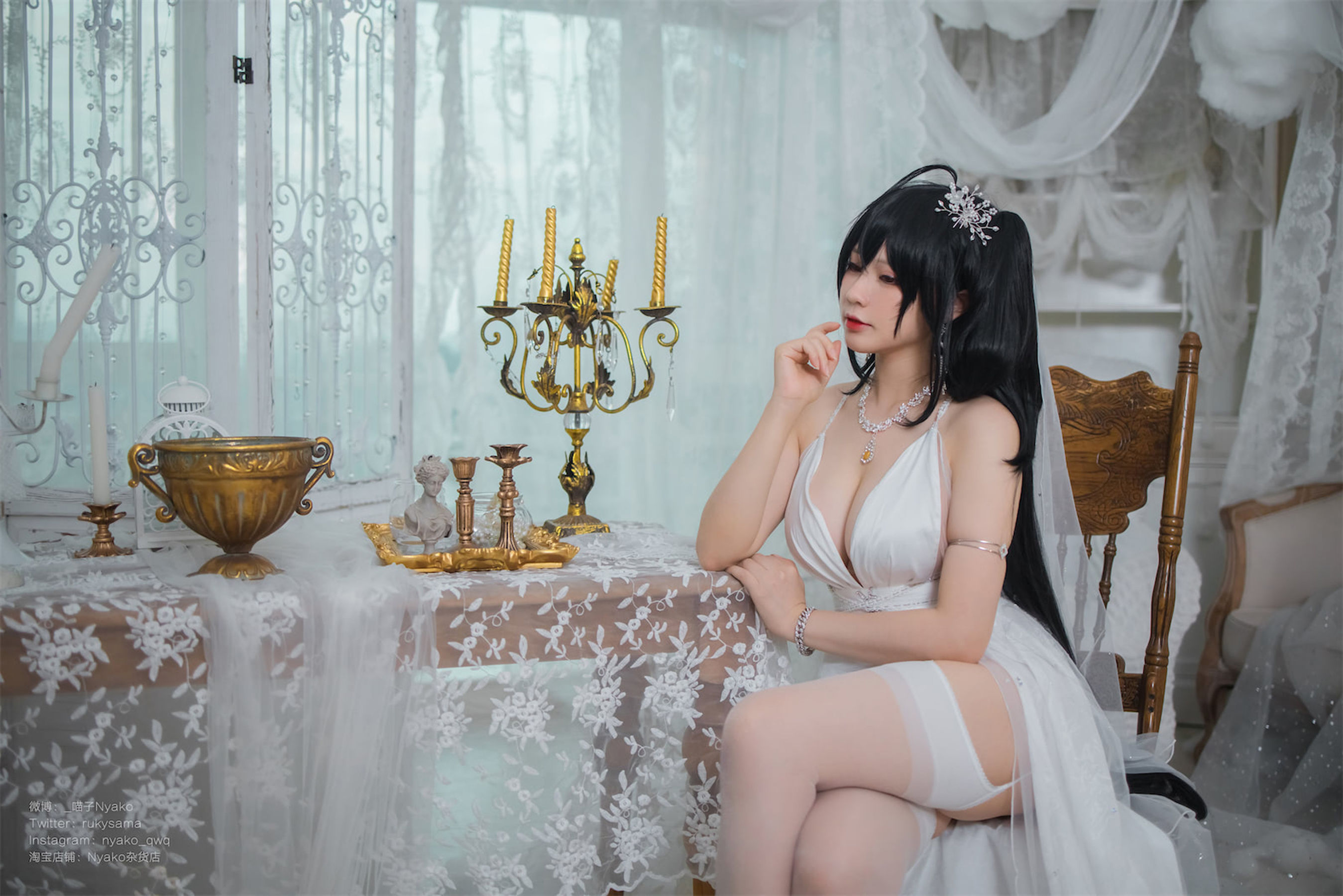 [福利COS] 萌妹子Nyako喵子 - 大凤纯白婚纱第6张