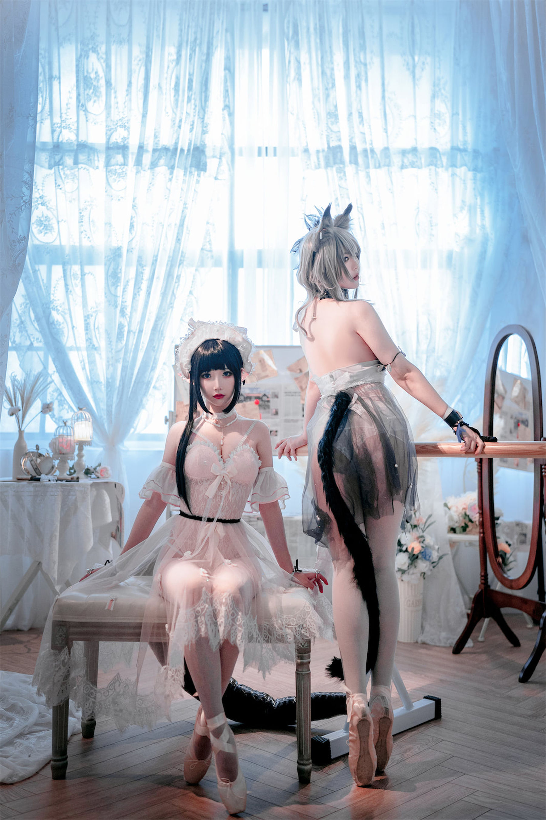 [福利COS] 可爱人气Coser面饼仙儿&amp;amp;半半子 - Arknights 黑x森蚺バレエ第17张