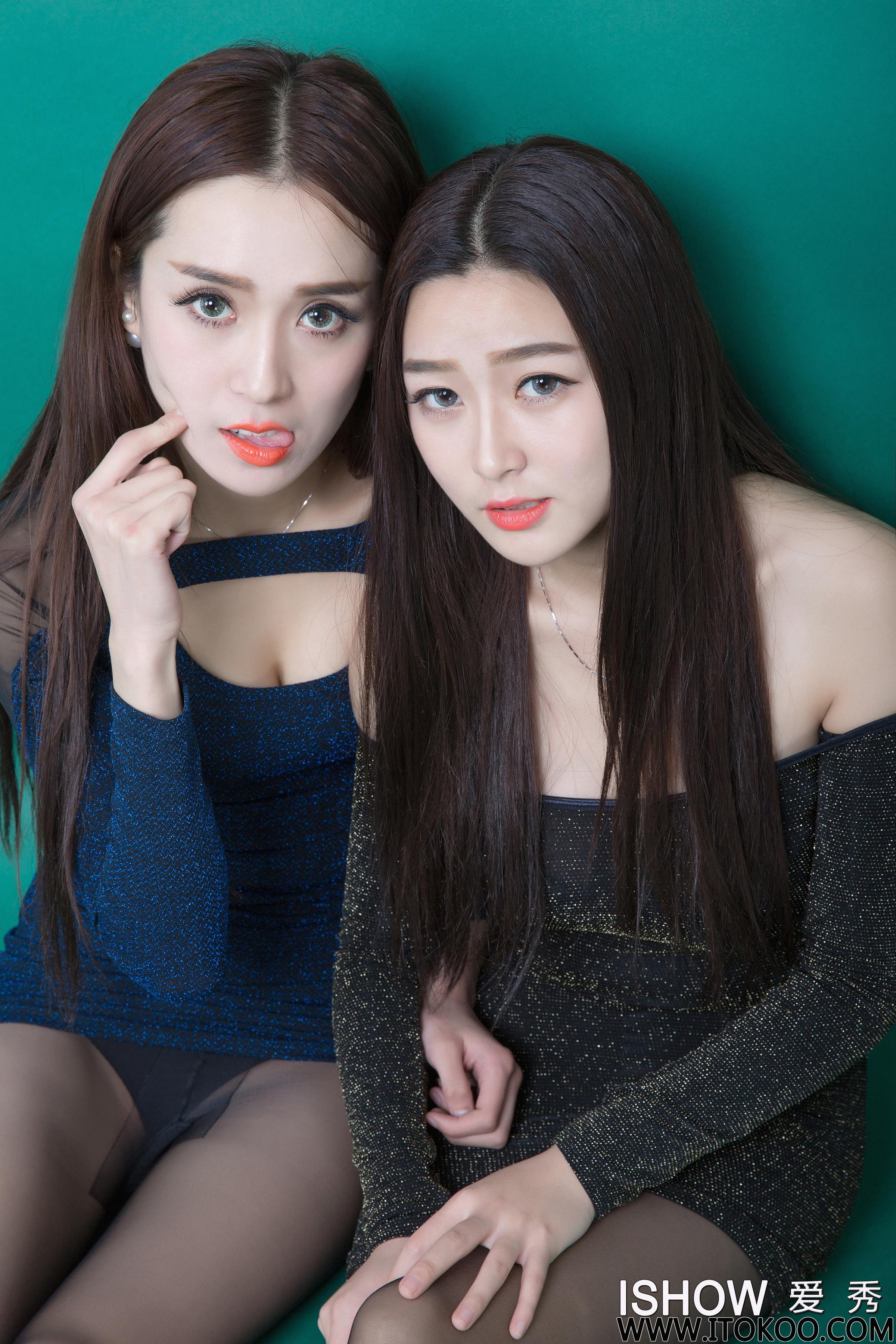 [ISHOW爱秀]亮点透视连身裙美女Model 小汝Ruby ＆ 小煜CC 黑丝美腿与黑色高跟性感写真 2016-03-11 No.033第11张