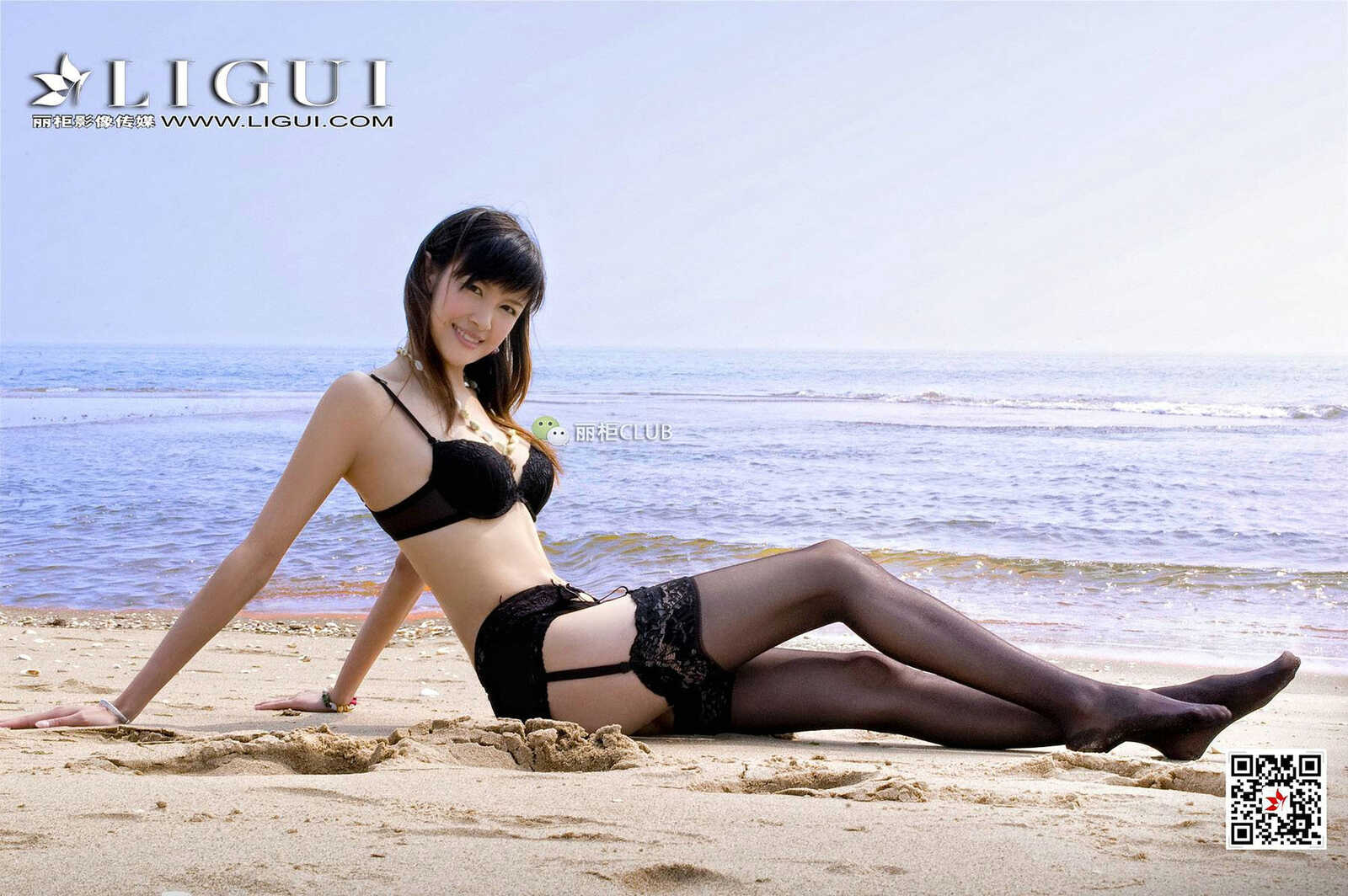 腿模菲儿《沙滩黑丝》 [丽柜Ligui] 写真集第17张