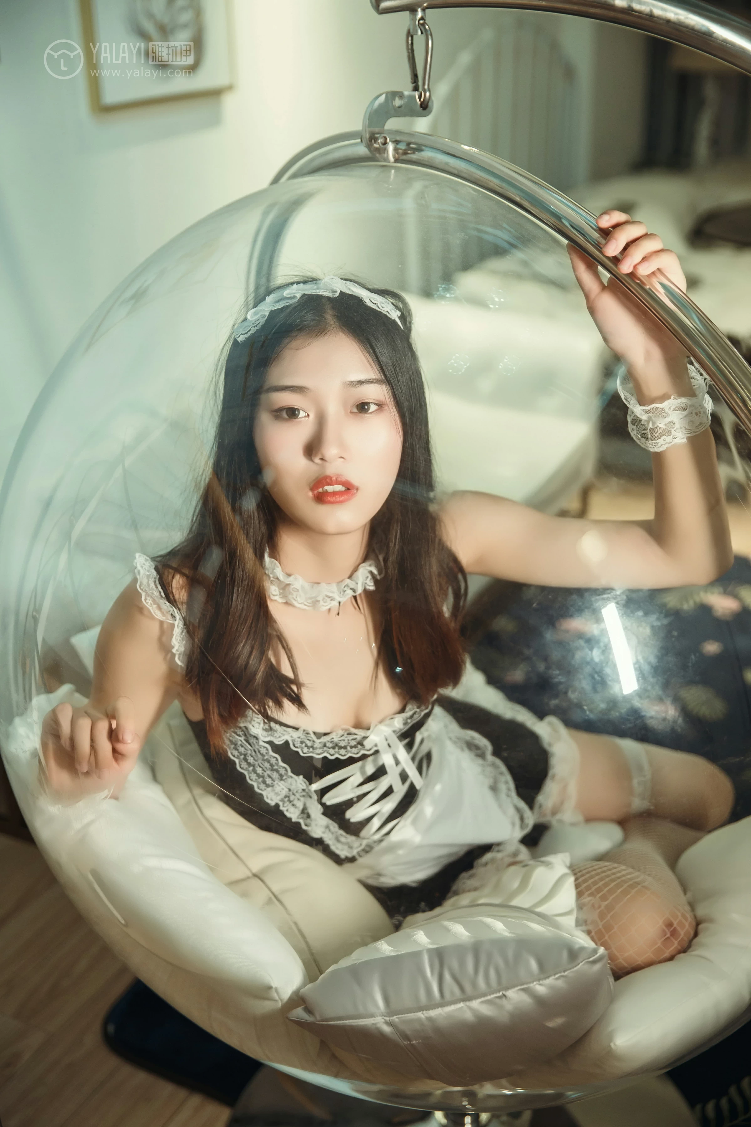 [YALAYI雅拉伊]NO.125 兔儿御姐 和风 性感女仆制服加白色情趣渔网袜私房写真集第11张