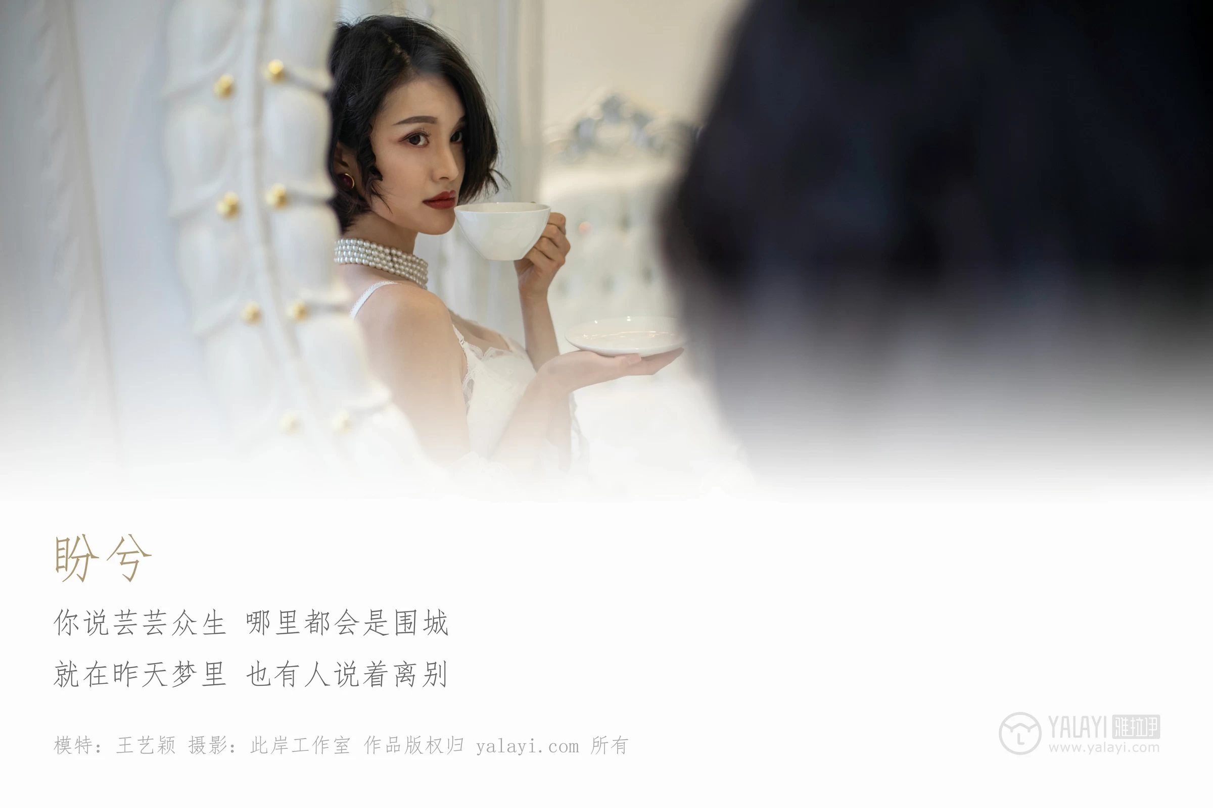 [YALAYI雅拉伊]No.187 盼兮 王艺颖 透视镂空睡衣与白色蕾丝内衣加白色情趣渔网袜性感私房写真集第1张