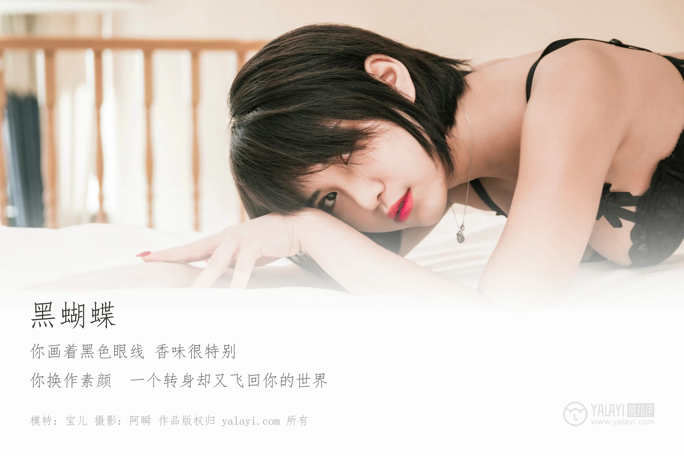 [YALAYI雅拉伊]No.240 黑蝴蝶 宝儿 黑色蕾丝内衣加黑色丝袜美腿性感私房写真集第1张
