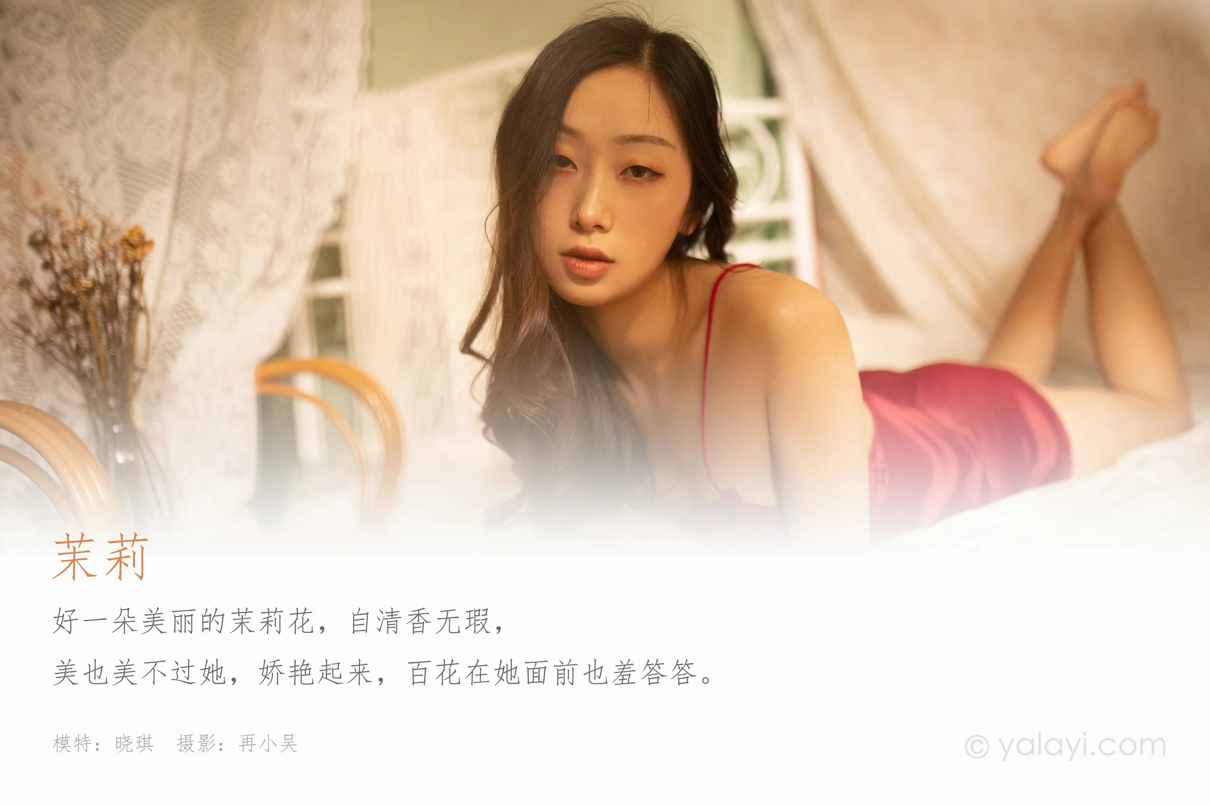 [YALAYI雅拉伊]NO.605 《茉莉》 晓琪 白色透视情趣内衣与红色吊带睡衣性感私房写真集第1张